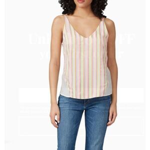 J Brand Silk Blend Lucy Cami Neon Stripe Print on White Adjustable Size Small